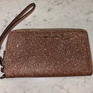 Michael Kors Rose Gold Glitter Zip Pouch